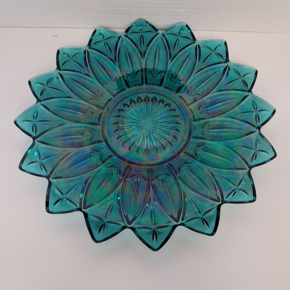 Other - Vintage Teal Blue Federal Plate Platter Rare Iridescent Federal Glass 9.5 inches